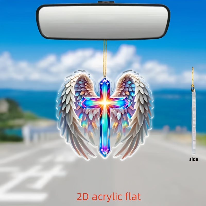 2D Flat, Angel Wings and Cross Car Hanging Ornament