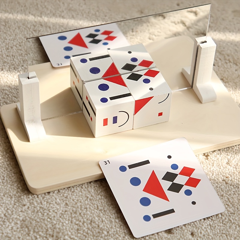 Wooden Mirrored Building Block Game with 20 Double Sided Cards