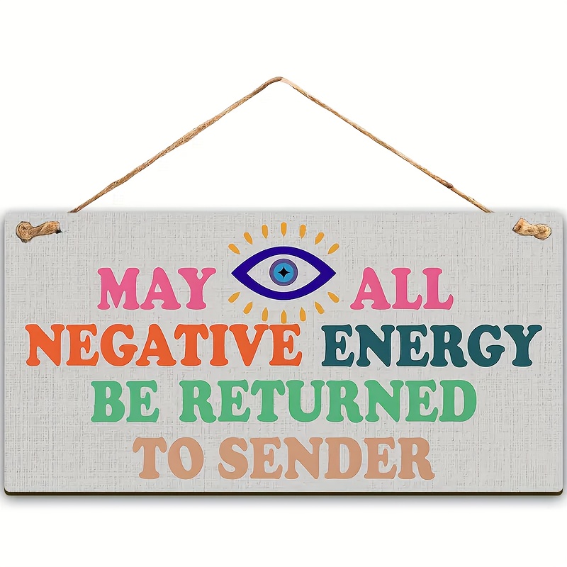 

Rustic Evil Eye Wooden Desk Sign, Colorful "may All Negative Energy Be Returned To Sender" Plaque, Farmhouse Office & Home Decor, Shelf Accent