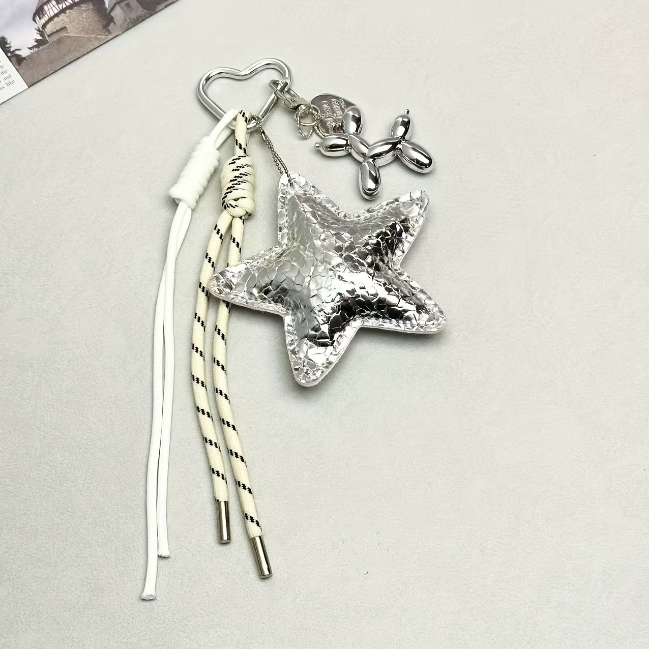 TEMU Three-dimensional Puppy Pendant Keychain With Golden/silvery Five-pointed Stars, Original Handmade Matching Creative Keychain Women's Clothing