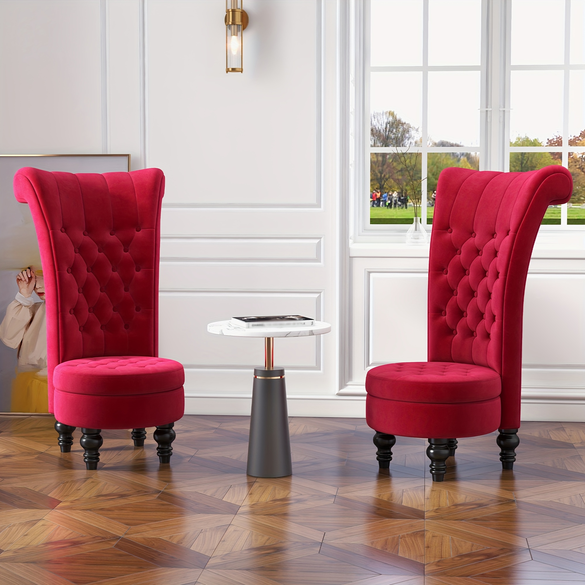 Royal High Back Chair, Velvet Armless Accent Chair with Button-Tufted & Rubberwood Legs, Regal Elegance Throne Chair for Living Room, Dressing Room, Bedroom