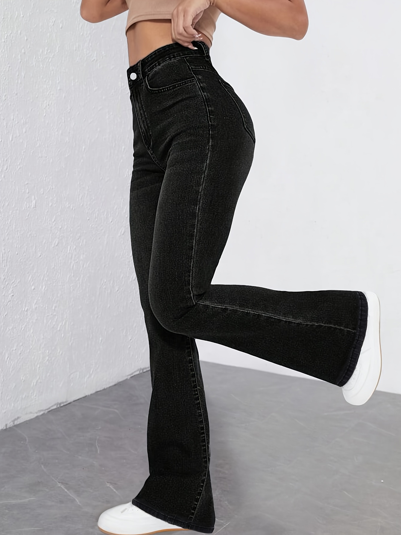 Girls Retro Black Washed Bell bottom Casual Flare Leg Jeans - Temu
