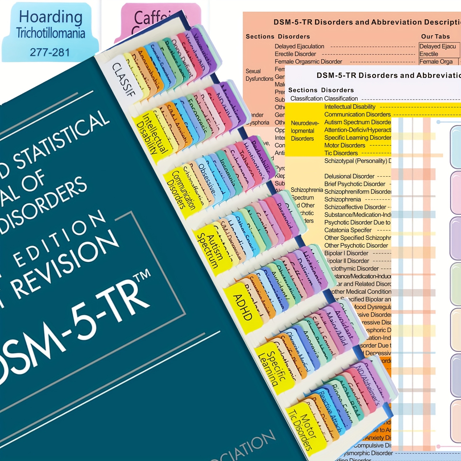 

-5-tr Color- Tabs Set, Printed & Blank Labels With Alignment Card And Abbreviation Guide For The Diagnostic And Manual Of Mental Disorders