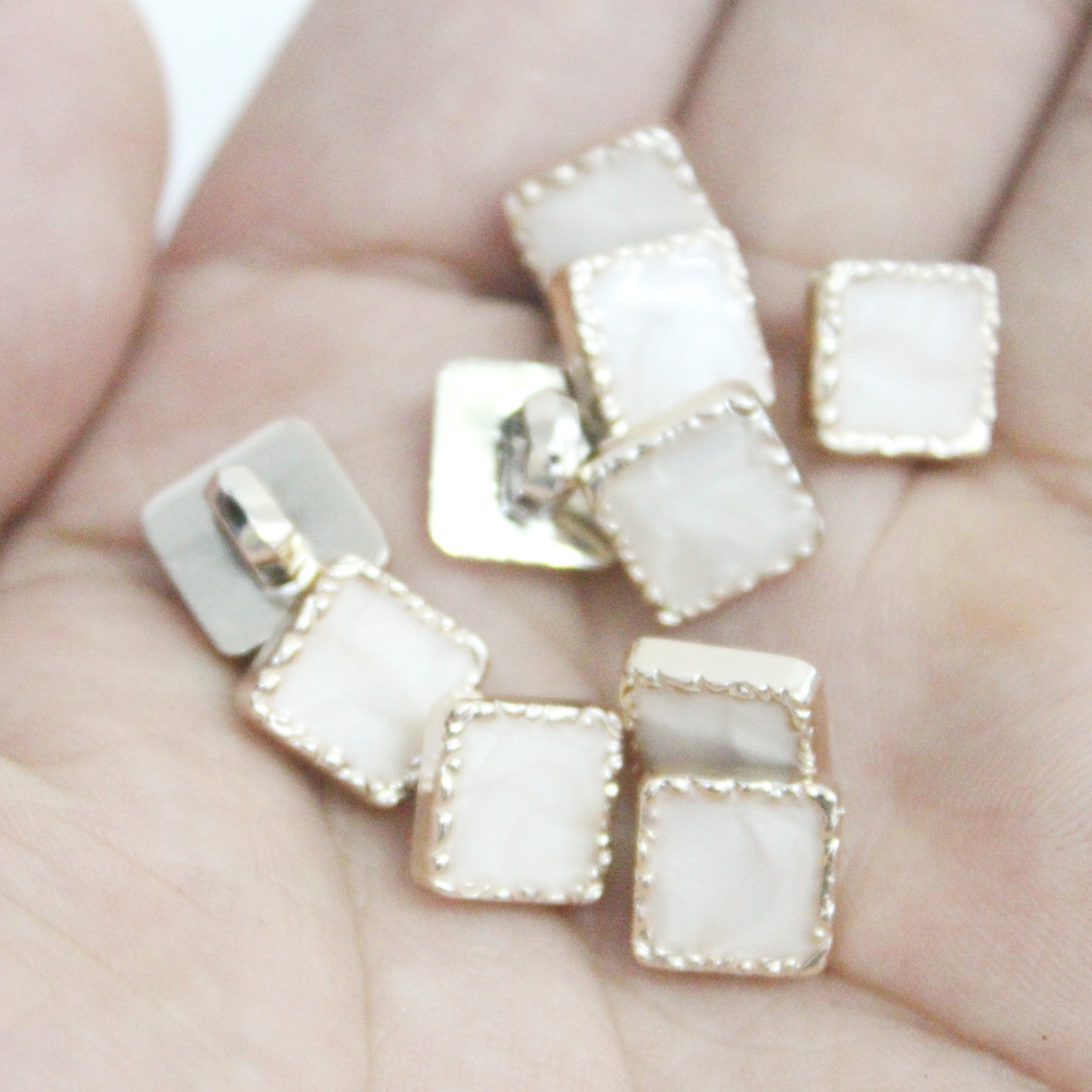 10pcs Elegant Cream Square Buttons, 1cm, With Decorative Border - Perfect For Shirt Collars & Cuffs, Chiffon & Blouse Compatible, Plastic, Buttons For Clothes
