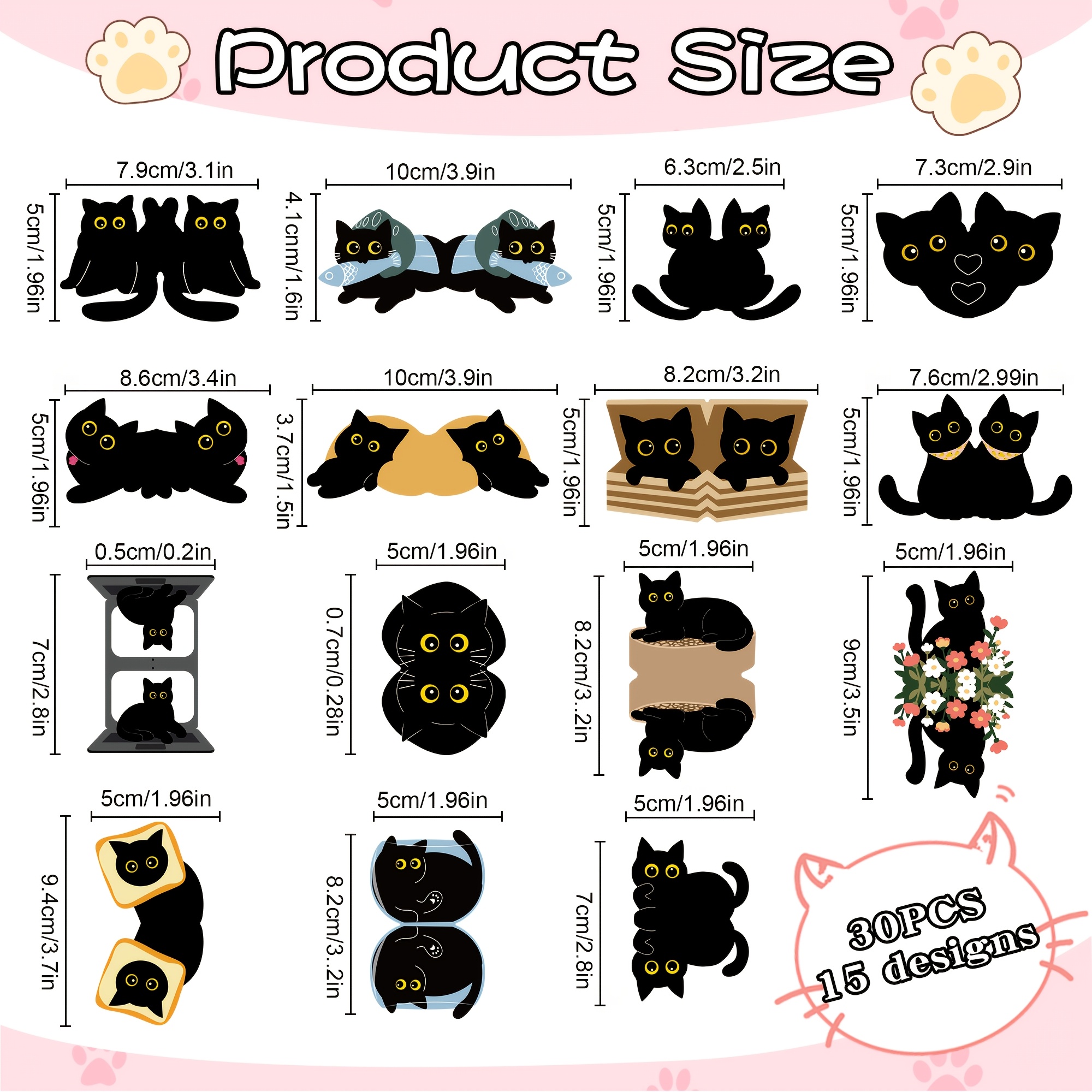 TEMU Cute Black Cat Magnetic Bookmarks | 30pcs Assorted Book Markers Clip Set | Fun Clips Book Additions For Book Lovers | Kawaii Black Cat Bookmarks