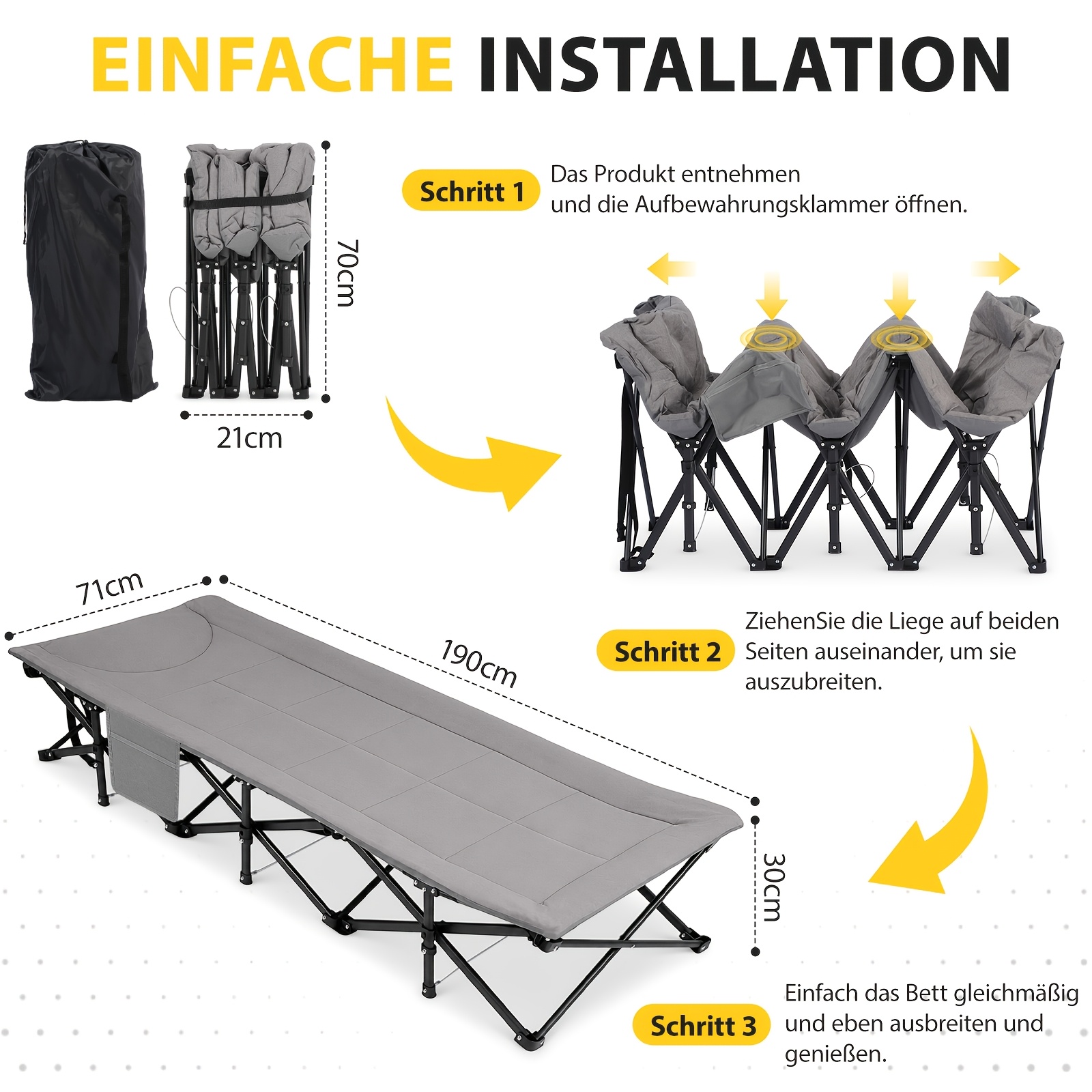 TEMU Heavy Duty 14-leg Folding Camping Bed With Integrated Mattress And Side Pocket, Portable Guest Bed Cot Up To 250kg, 30% Smaller Packed Size,
