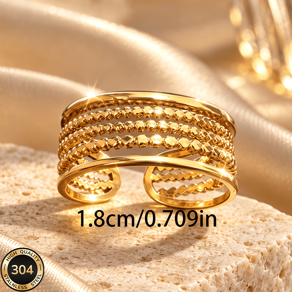 18K Gold Plated Stainless Steel Personalized Open Ring, Unisex