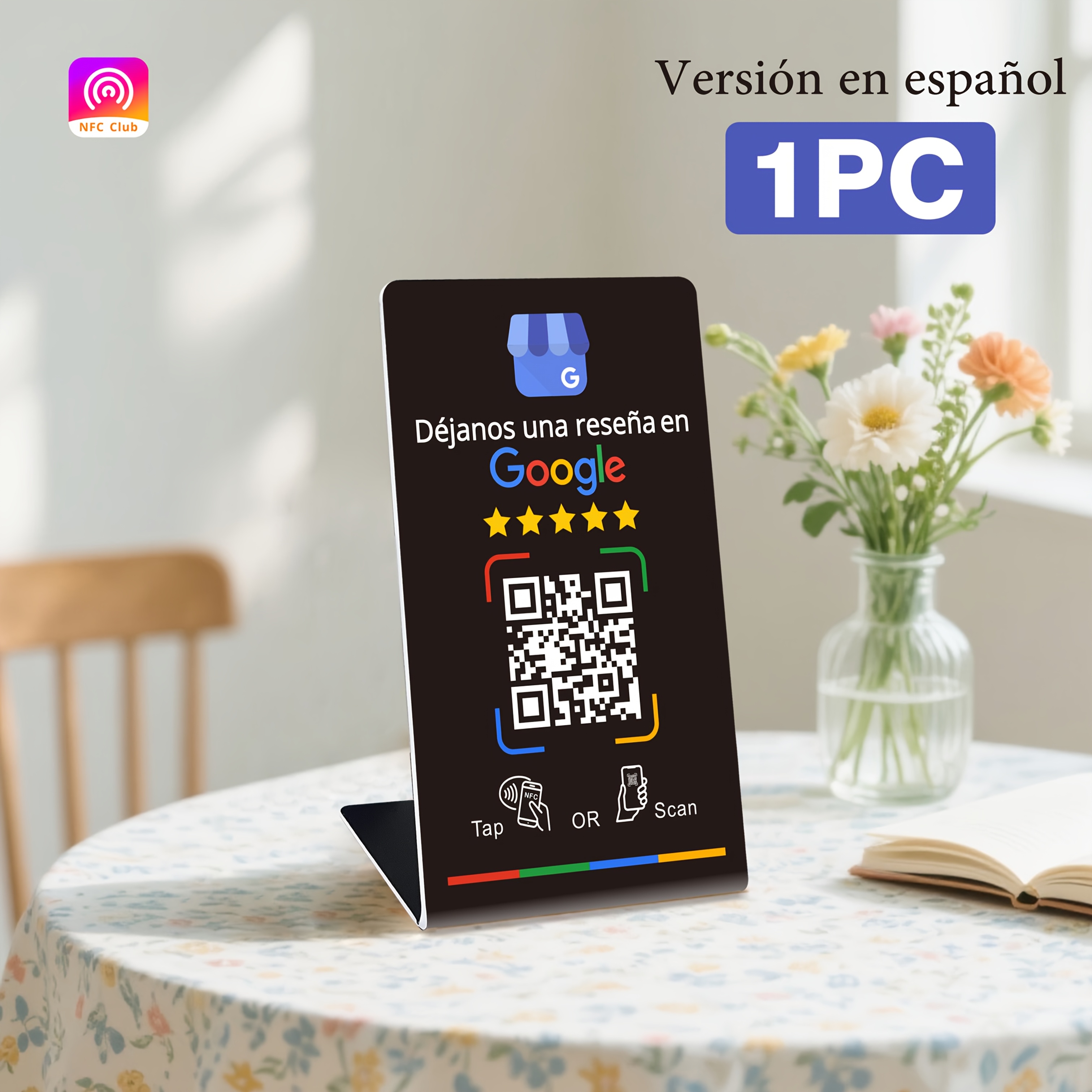 TEMU Tarjeta de en Francés con NFC y Código QR - Tablero de Reseñas para Negocios - Material PVC Duradero, Fácil Configuración para Reseñas e