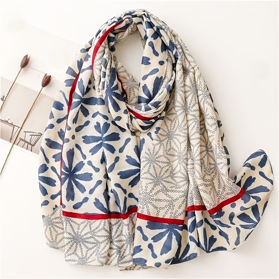 E-shop Neuer Damen Plus Size Langer Schal Bohemian Stil Blau und Weiß Porzellan Weich Lässiger Schal Mode Vielseitig Frischer Schal Sonnenschutz Warm