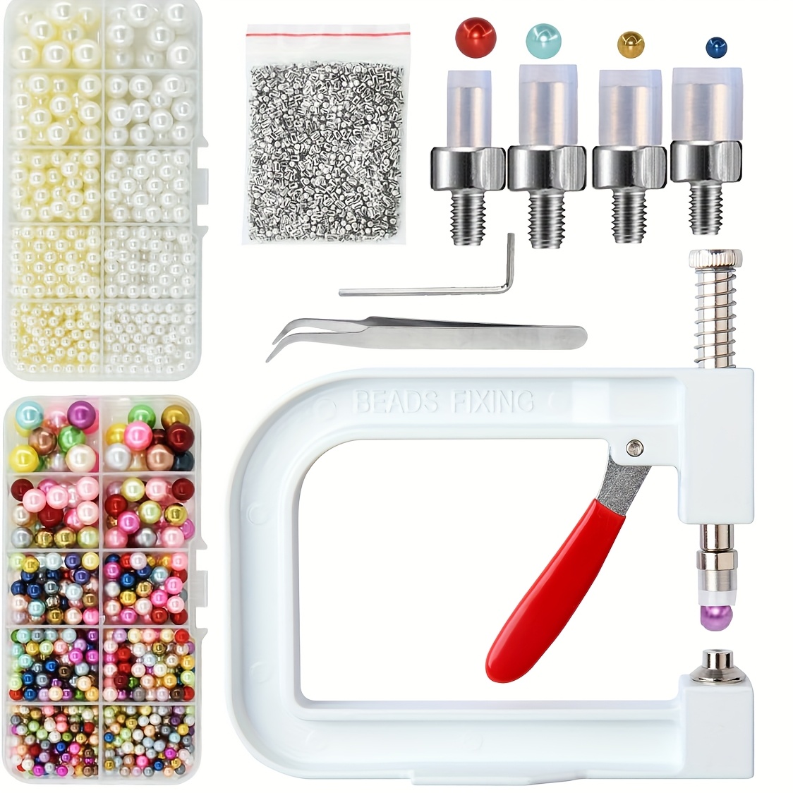 TEMU Jewelry Making Kits, About 3/1pc Artificial Related Beads Hand Press Artificial Related Setting Tool Set, Beads Rivet Fixing Machine, Diy