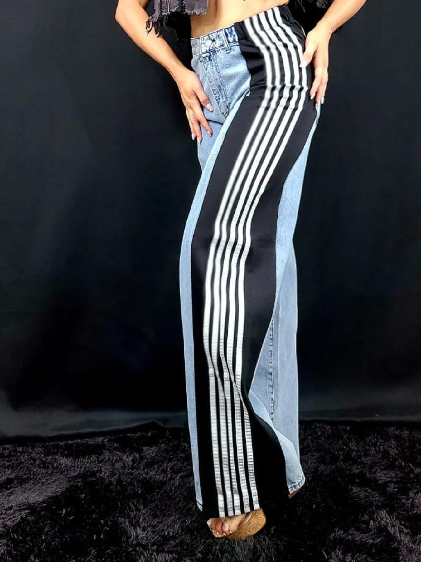 womens high waisted loose wide leg jeans side striped casual Temu