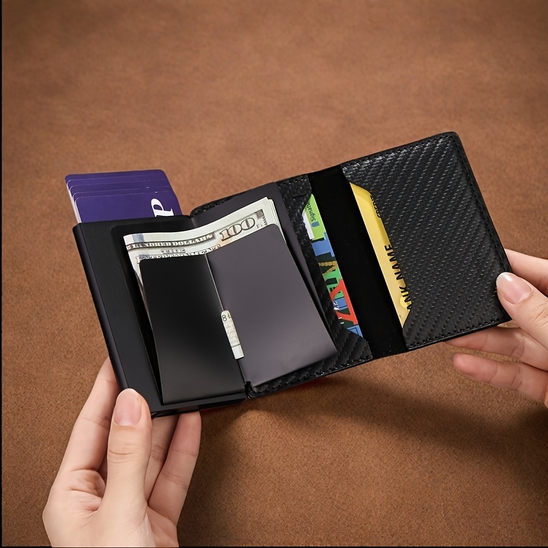 Cartera de cuero sintético para hombre CarrKen, estilo simple, plegable automático, 6-8 ranuras para tarjetas y diseño de clip de dinero, bloqueo RFID, delgado y elegante para el Día del Padre, San Valentín, Navidad, regalo del Día del Padre | Cartera minimalista | Cartera duradera, Walle