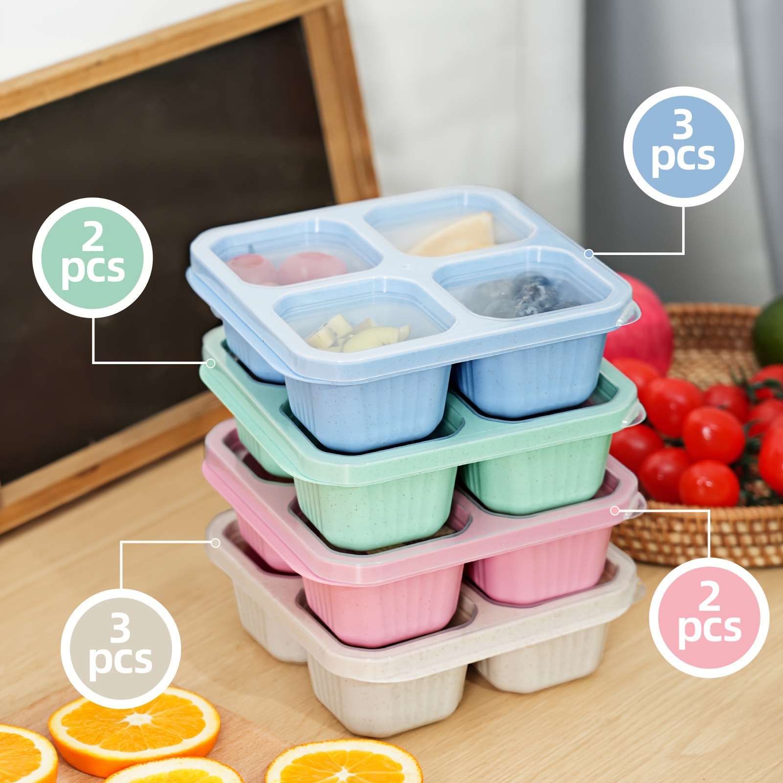 

10pcs Classic Reusable 4-compartment Bento Snack Containers, Original Stackable Snack Boxes, , Compact, And Stackable, Bpa-free And Microwave Safe