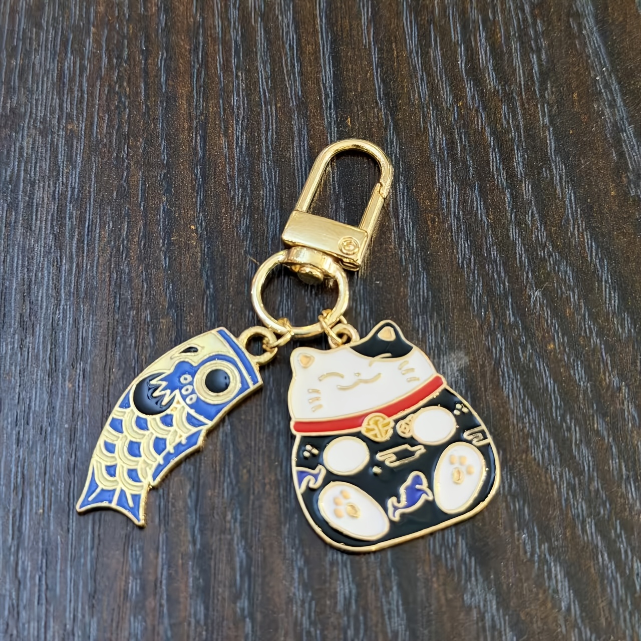 Image of 1pc Cute Cat Keychain, Alloy Enamel Koi Fish Charm, Fashionable Couple's Gift Bag Pendant For Men And Women, Droplet Oil, Creative