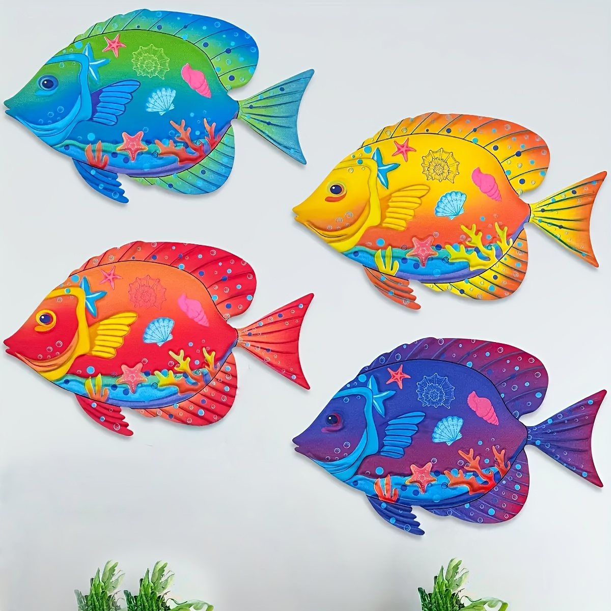 TEMU 2d Flat, 4pcs Acrylic Fish Wall Decor - Indoor Or Outdoor Fish Wall Art Sculpture Decoration, Yard Fence Pool Courtyard Wall Decor, Gift For Mom