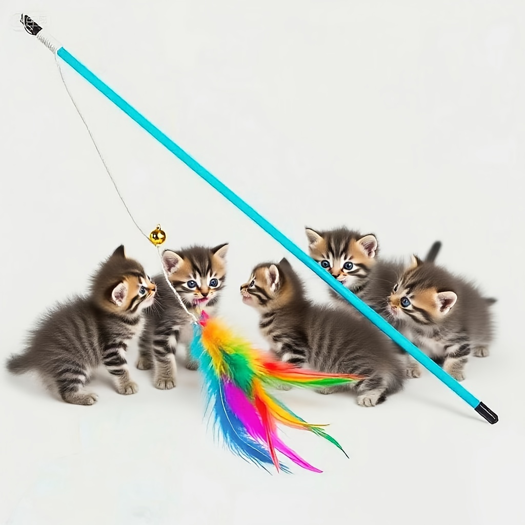 1pc Cat Teaser Wand with Bell. Simulated Artificial Fiber Feathers. Cat Toy... Cat Interactive Play, Fun Cat Accessory, Lightweight Design, Pet-Safe Material, Soft Feathers, Feather Teaser, for Cat Owners, Pet Lovers