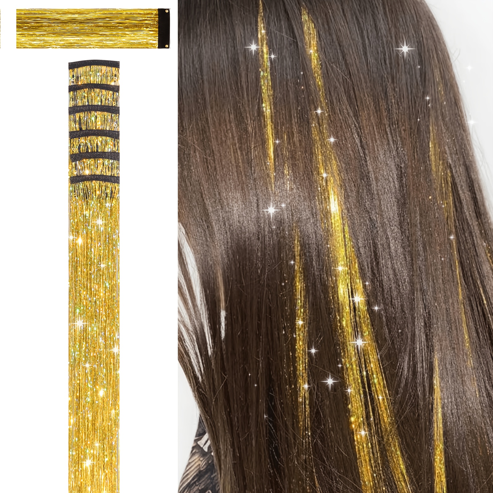 TEMU 6 pezzi di tinsel per capelli con clip, extension per capelli con 80 ciocche da 24 pollici, fermagli per capelli con tinsel adatti per l'uso a