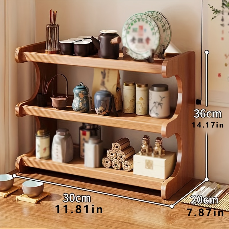 

Wooden Kitchen Utensil And Dish Rack, Organizer For Cups, Teapots, And Tea Storage Display Shelves