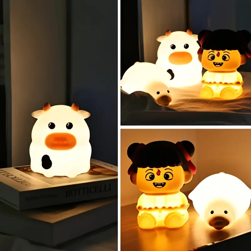 1pc three stage dimming timer little cow duck little night lamp touch sensitive desktop led night lamp with rechargeable battery 500mah portable sleep companion indoor and outdoor decoration bedside lamp design decorative lighting lightweight design durable construction room decor home decor lovers Product details 4