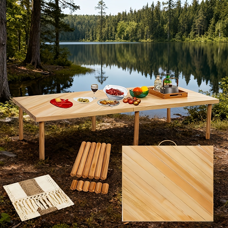Foldable Beach Picnic Table, 60-inch Low-profile Wooden Portable Bohemian Style Travel Picnic Table, Suitable for Picnics, Beach, BBQ, Camping, Parties, Outdoor Dining, Gardens, And Other Indoor And Outdoor Occasions