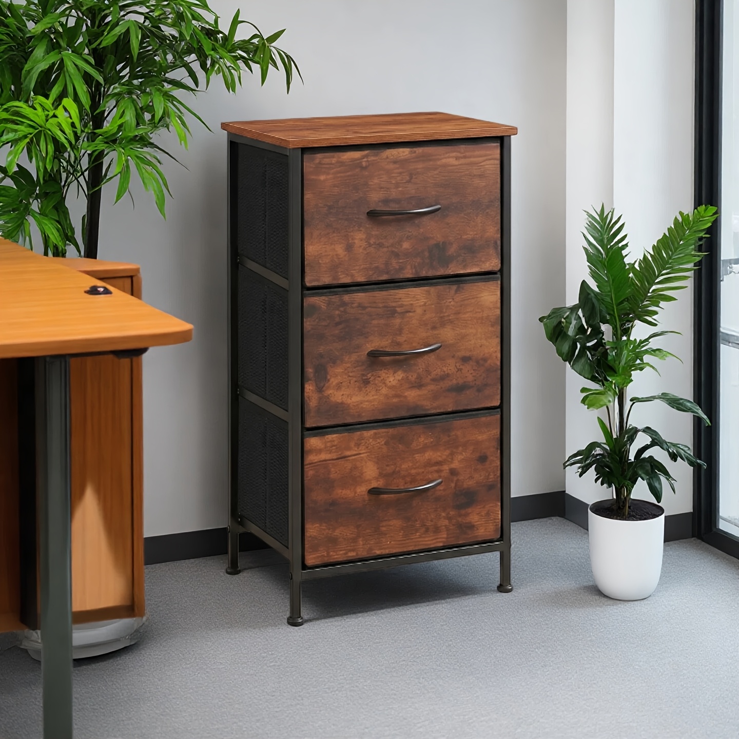 TEMU Office Storage Cabinet, 2/3/4-drawer File Cabinet, Metal Lockable Rolling Under Desk, Printer Stand With Shelves, Home Office Organizer,