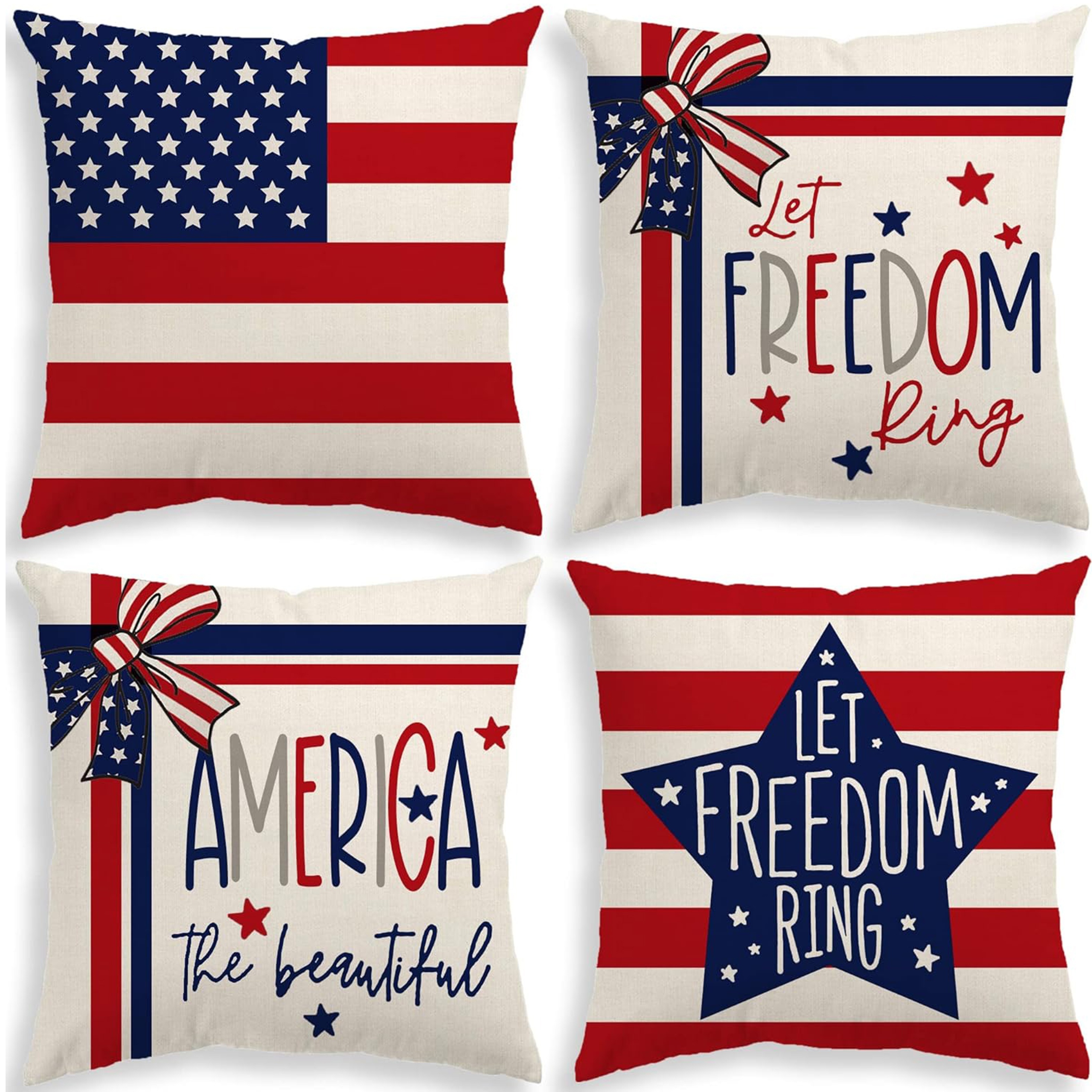 

4pcs, 20x20 Inches Rustic Vintage Americana 4th Of July Decorative Pillow Covers, Patriotic Usa Day Usa Flag And Slogans Throw Cushion Cases, Festive Independence Day Home Decor