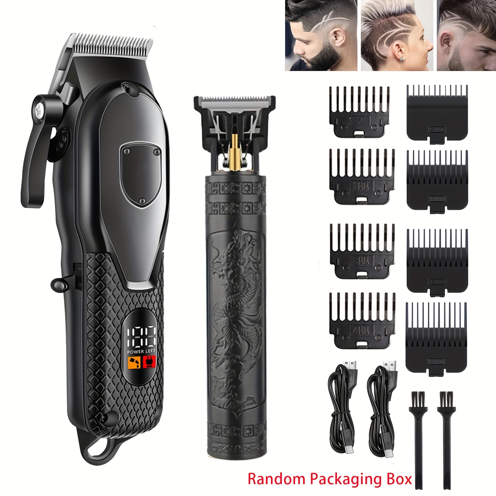 TEMU Mens Professional Hair Clipper Set Cordless Rechargeable Hair Clipper Set And Trimmer Kit, Adjustable Comb, Oil-carved, Set Macchinetta Barba