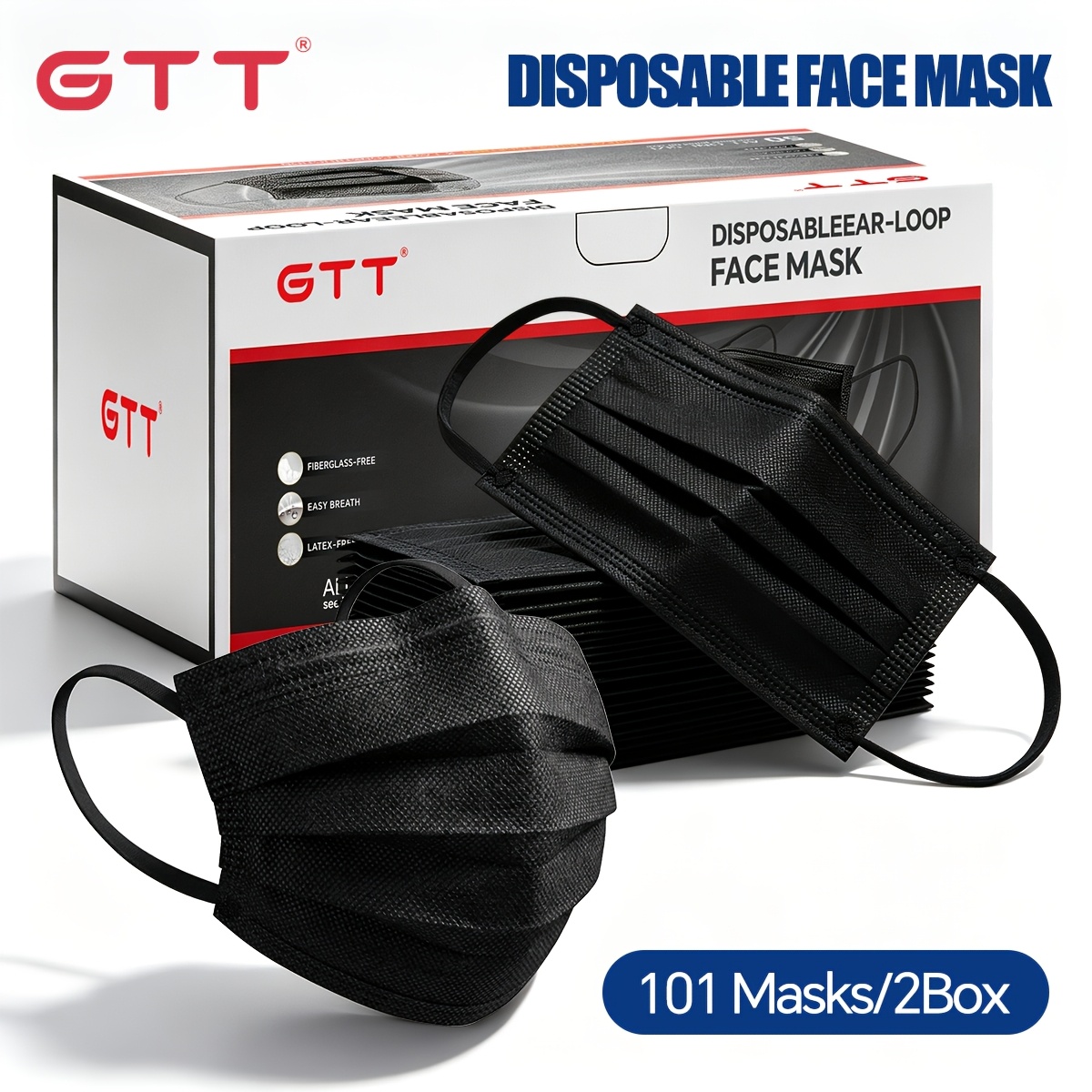 TEMU 51masks/1box 101 Masks/ 2 Box Disposable Flat Masks - In Black, Blue, Pink, And White. Features -dimensional Fit For Comfortable And Breathable