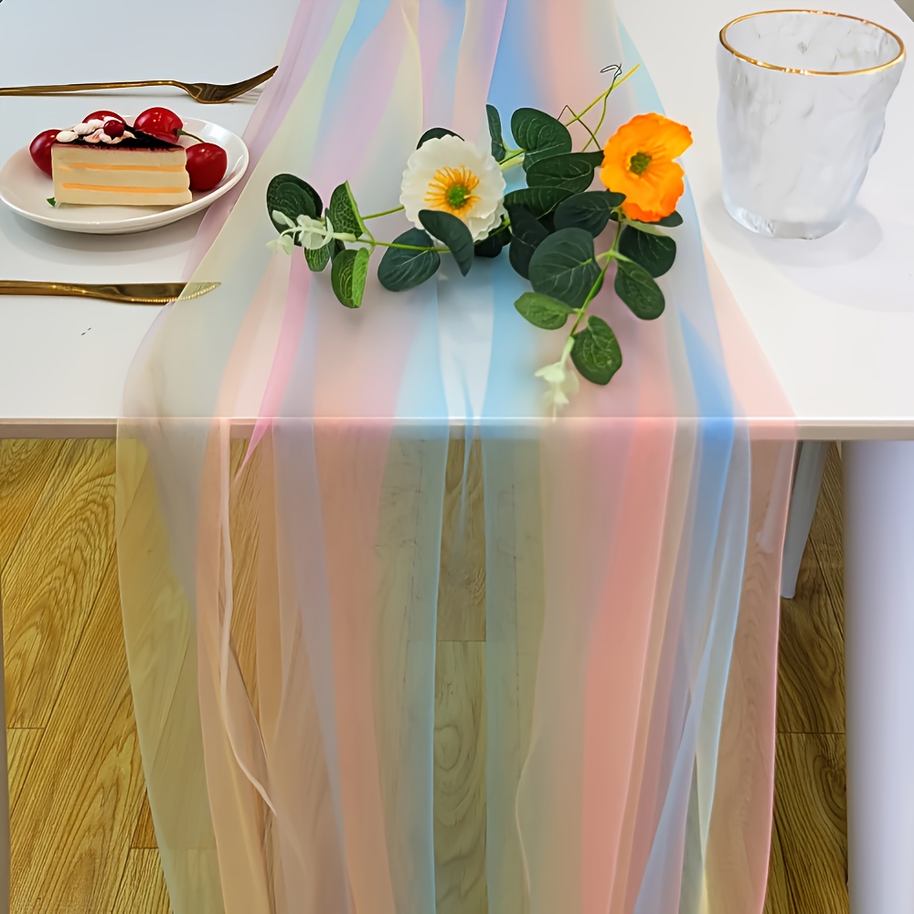1pc, 1/2/3 Meters Rainbow Gradient Tulle Fabric Rolls Mesh Fabric For Birthday Party Backdrop, Table Decor Gift Flower Packaging Sewing Crafts