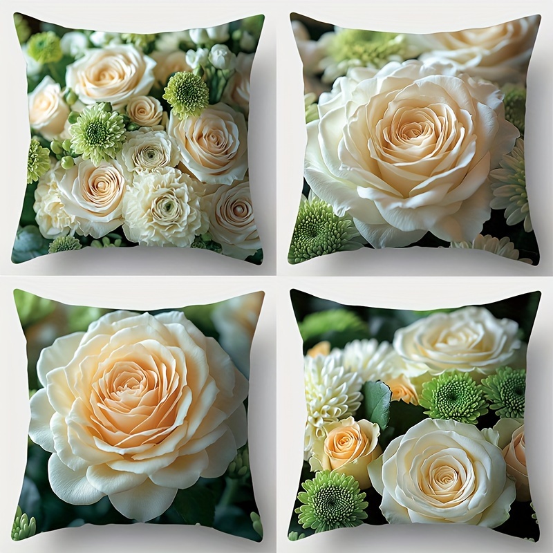 

4pcs, Flower Theme, Clever White , Are Green And White. The Material Of Soft And Comfortable Fabric With Touch. The Size Is Appropriate, And Beautiful