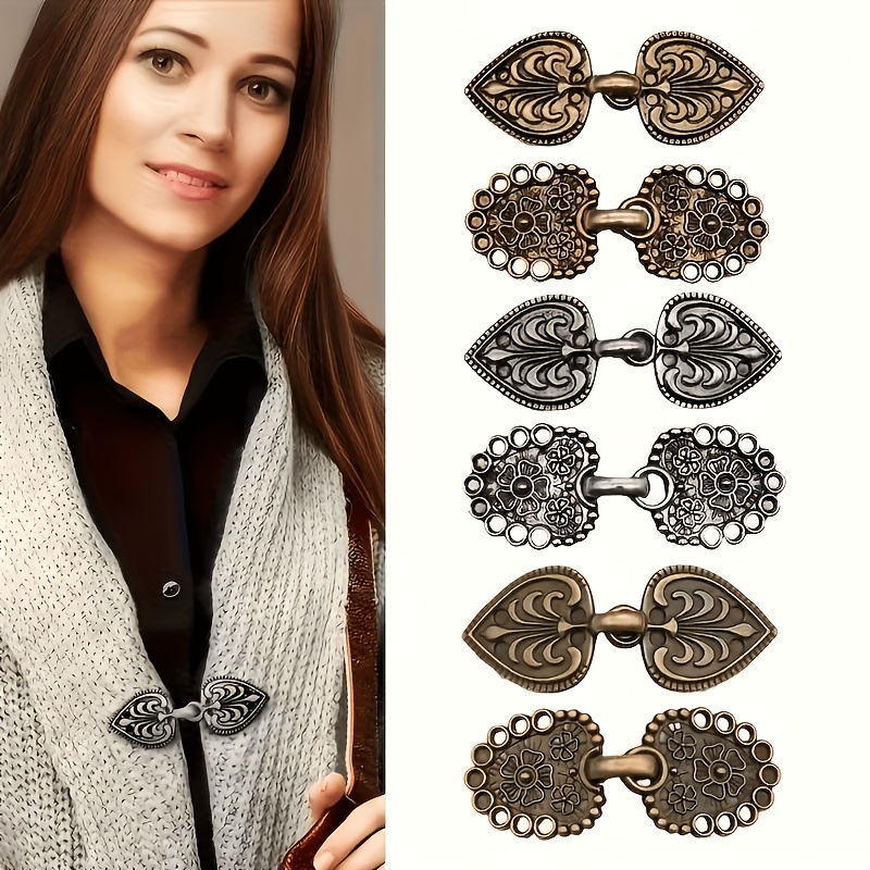 TEMU 6pcs Of Vintage Alloy Sweater Clips, Rotating Sweater Clips, Elegant Cape Collar Clips, Cardigans, Shawl Clips, Shirt Clips, Jacket Scarf Clips,