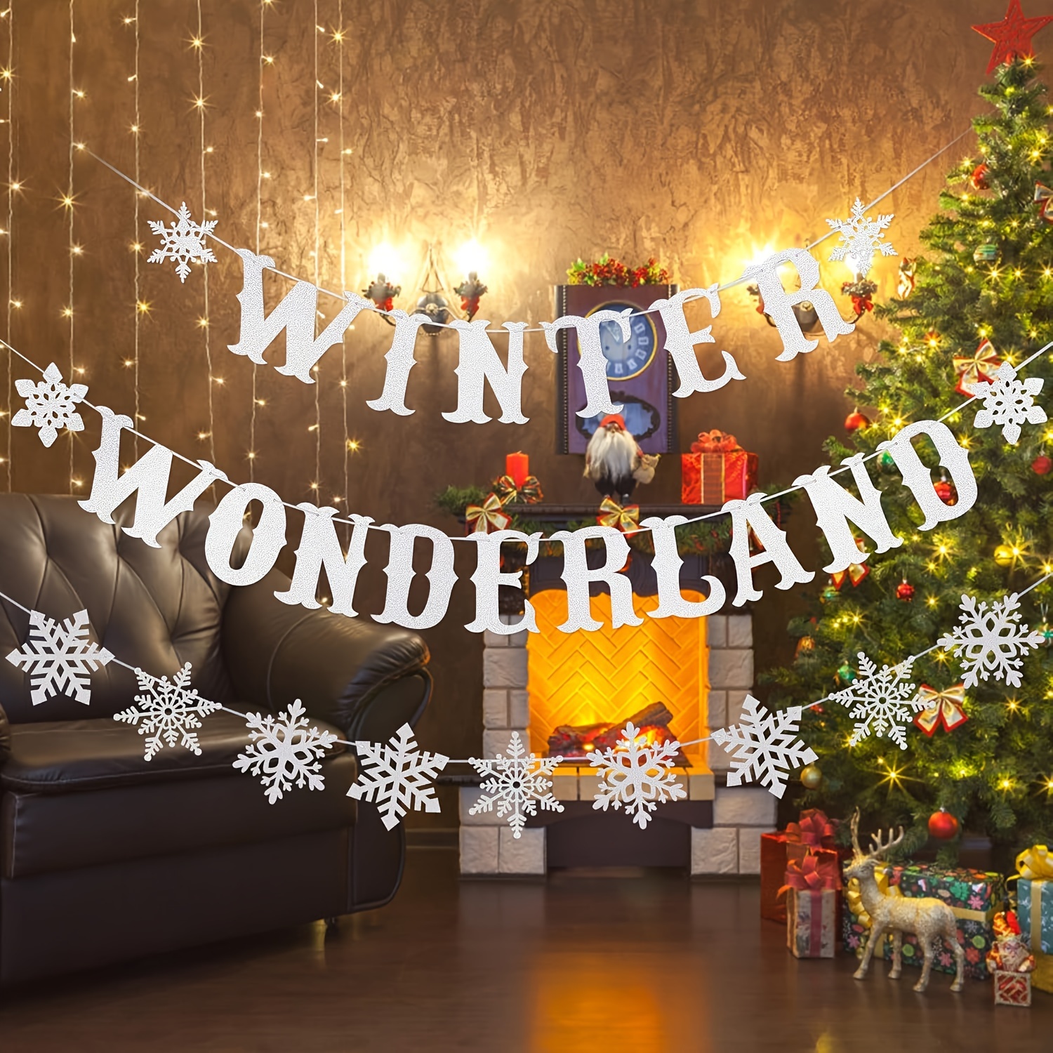 Image of Silvery-glittering Snowflake Winter Flag And Winter Flag, Winter Shower Curtain With Winter Flag, Winter Party Decoration Sign