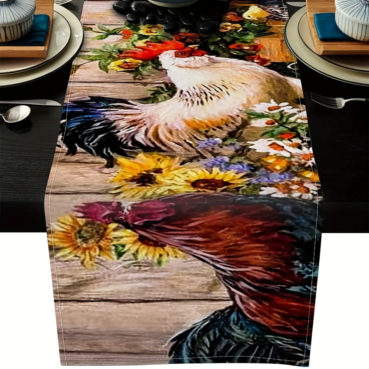 

Charming Farmhouse Rooster Table Runner - Non-slip, Polyester, Rectangular For Dining & Kitchen Decor Rooster Decorations For Kitchen Rooster Decor