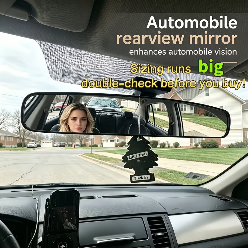 TEMU Fit 17' Wide Angle Convex Rear View Mirror For Cars, Trucks, Suvs - Hd Glass, -on Installation, Durable Abs, Night Vision, Rear View Mirror