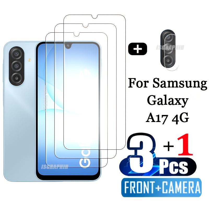 TEMU (3 1) For For A17 4g Fully Covered Tempered Glass 4 In 1 Screen Protector Suitable For For A17 4g Lens Film 3pcs Screen Protector And 1pc Lens