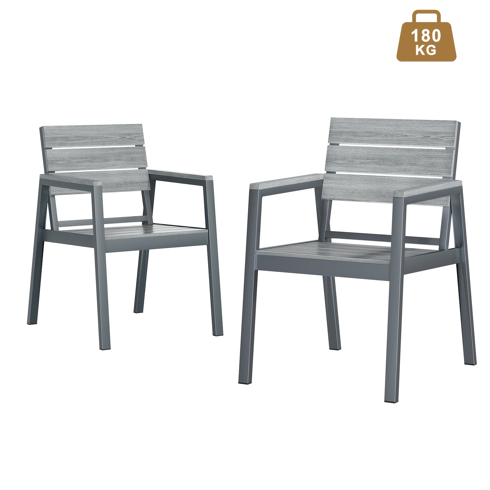 Image of 2-pack Aluminum Outdoor Chairs, Garden Chair In Aluminum | Back With Armrests | Outdoor Chair |dining Chairs,, Balcony Chair, 180kg Set Chair