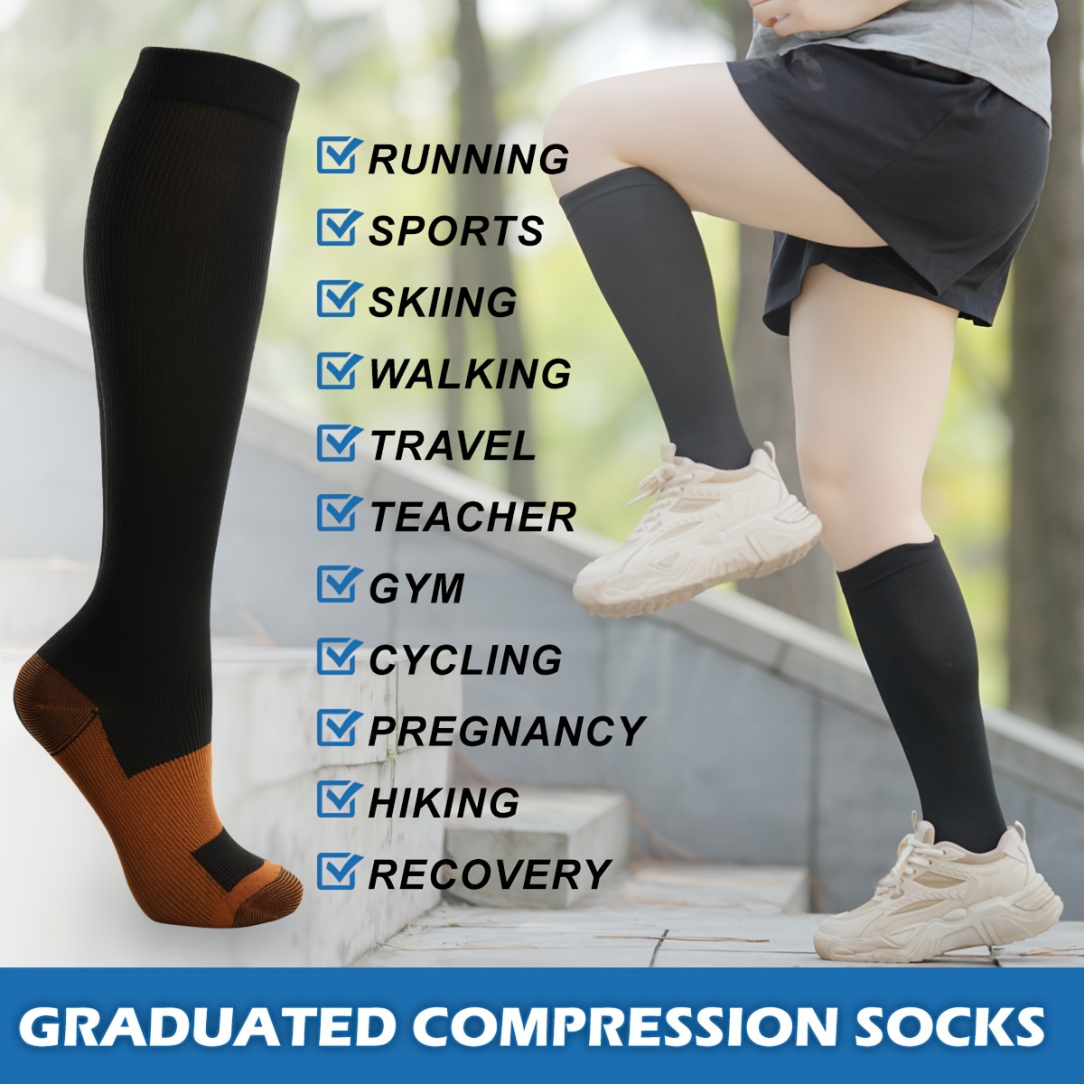 Knee High Copper Sports Compression Socks Women Pregnancy - Temu