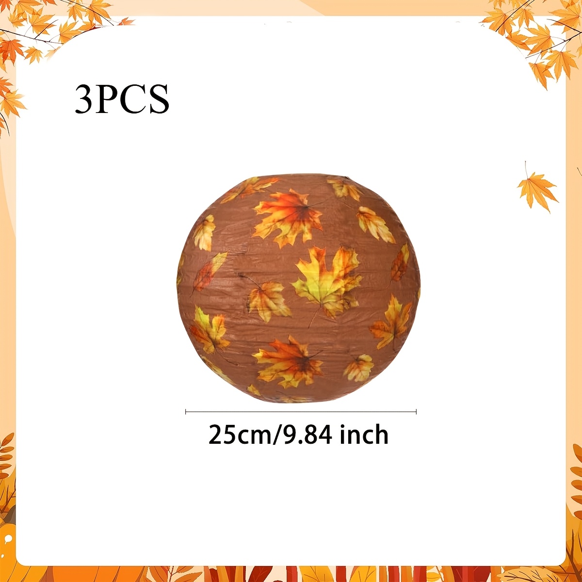 TEMU Lot de 3 lanternes en papier feuille d'érable d'automne, 25 cm, décoration de lanternes boules suspendues en papier marron d'automne, ornements