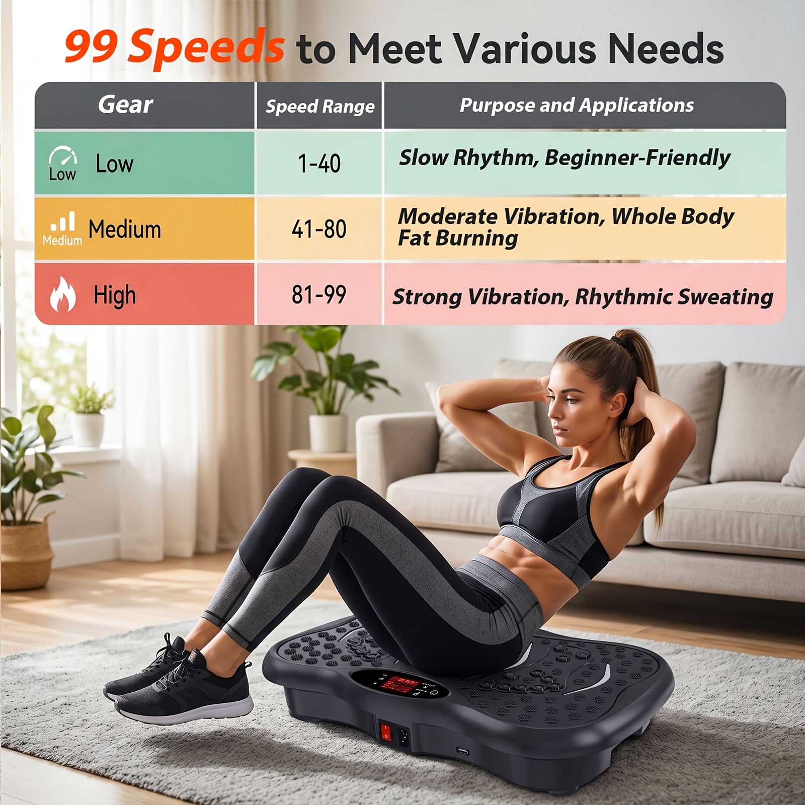 Compact Whole Body Vibration Plate For Home Workout, Equipped With Ultra-silent Motor, 99 Adjustable Levels, With Auxiliary Training Belts & Non-slip Surface, Effective Fitness Equipment For Loss