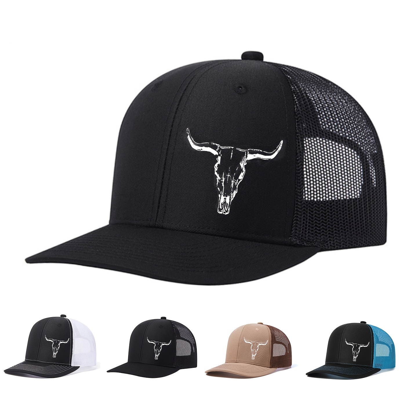 

Stylish Bull Print Baseball Cap - Breathable Mesh, For Outdoor Sports & Travel, Sun Protection