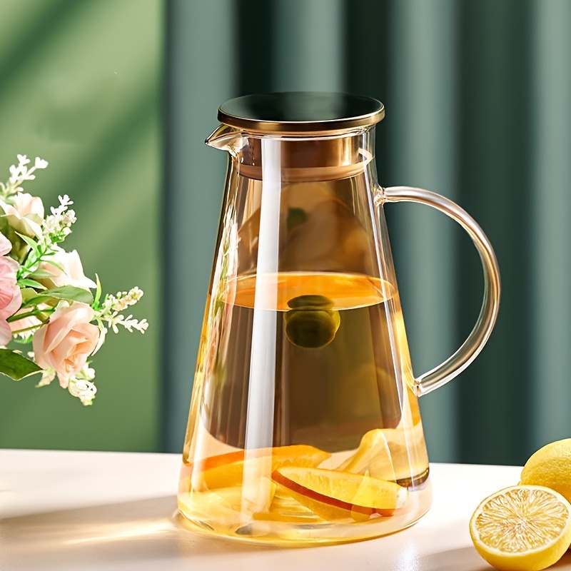 TEMU 1pc, Glass Water Pitcher With Lid, Borosilicate Boiling Cold Water Kettle With Filter & Handle, Beverages Drink Water Jug, Large Capacity Carafe