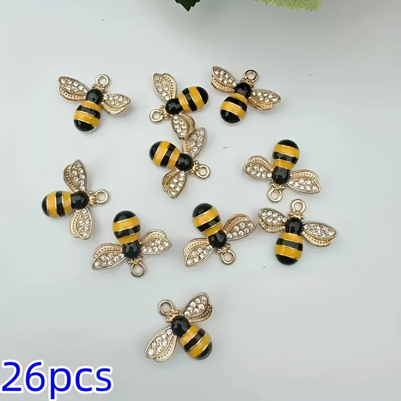 E-shop Set mit 26 goldenen Bienen-Anhängern mit schwarzen und gelben Emaille-Details - Aufwendig verzierte Anhänger, geeignet für Halsketten, Armbänder
