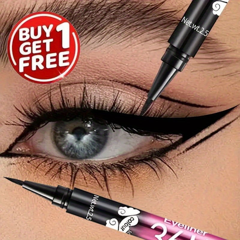     free 2pcs eyeliner black pen ultra fine tip waterproof smudge proof long lasting 36h wear