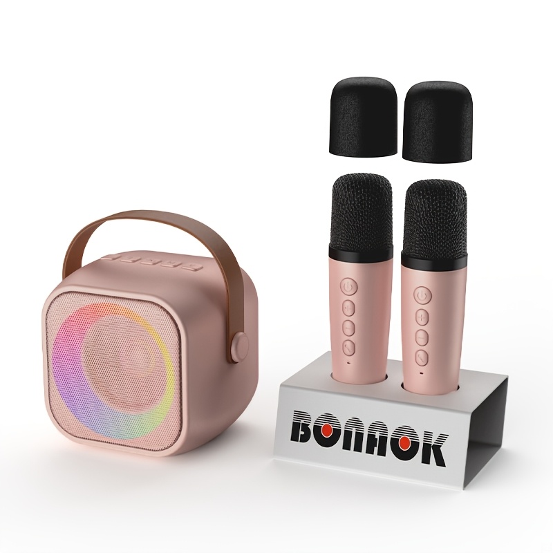 TEMU Enceinte Karaoké Portable, Machine à Chanter avec 2 Microphones Fil et Lumières de Fête - Idéal pour Réunions Familiales, Cadeau d'Anniversaire,