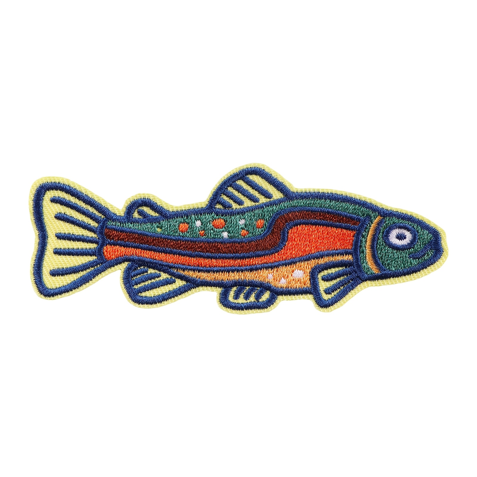 TEMU 1 pièce Patch brodé de truite colorée, Appliqué thermocollant ou à coudre de la nature pour vestes, sacs à dos, chapeaux, bricolage