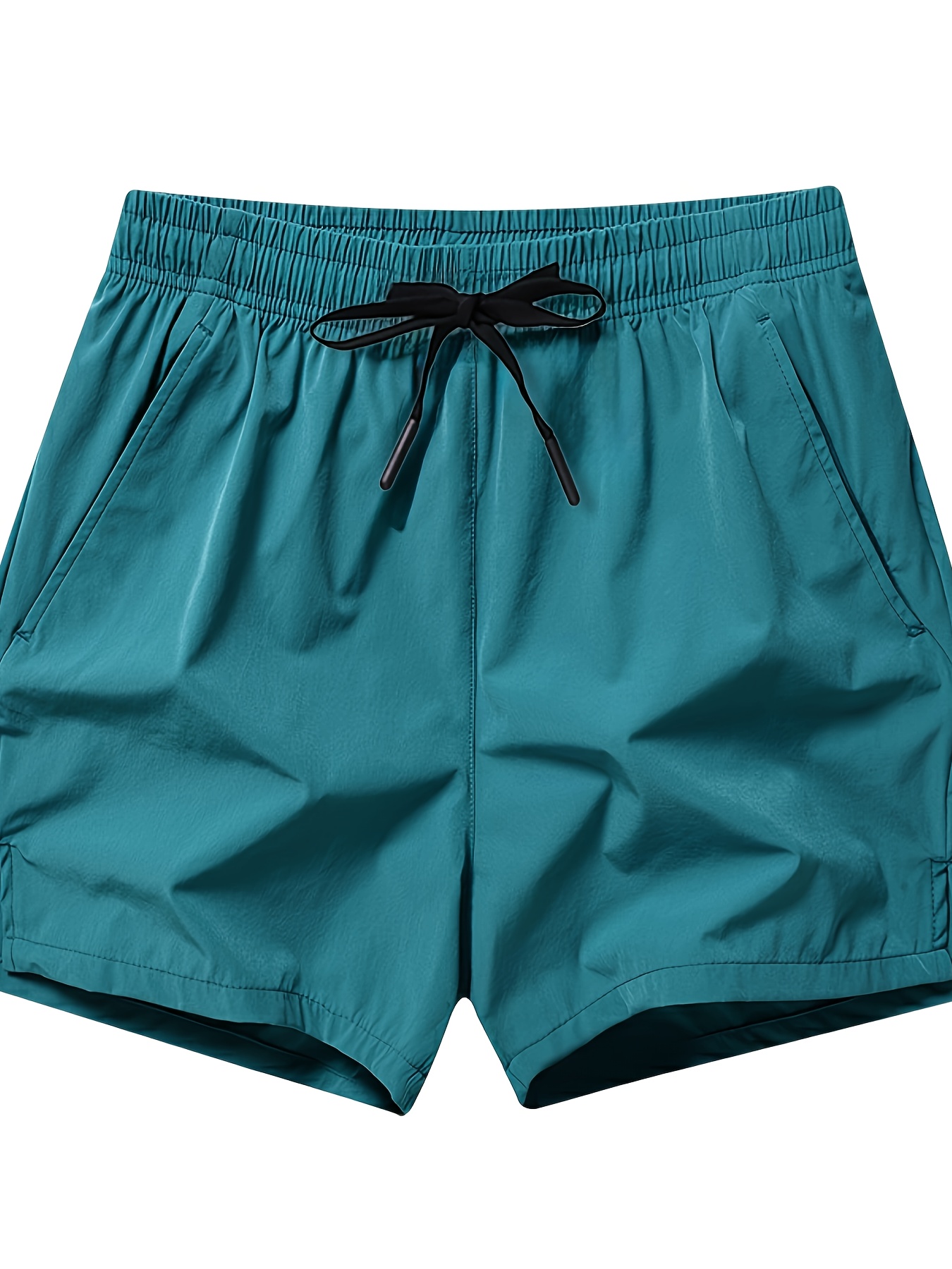 3pcs Maillots de Bain d'Été pour Hommes - 92% Polyester, Couleurs Unies (Sarcelle, Noir, Vert Olive), Taille Élastique avec Cordon de Serrage et Poches, Shorts de Sport Décontractés pour la Natation & les Activités de Plage, Vêtements d'Été | Design Simple et Uni | Poches Latérales
