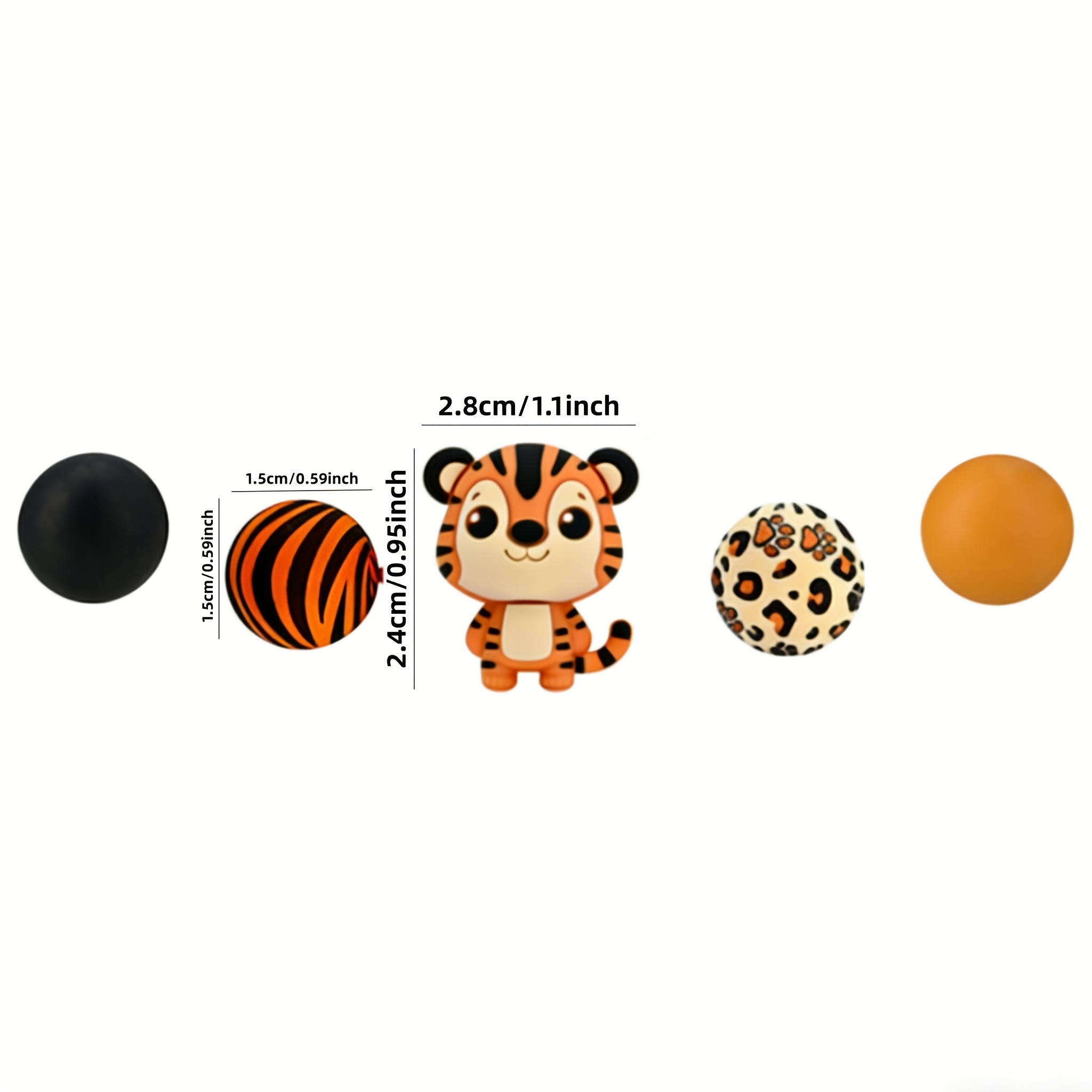 TEMU 25pcs Cute Tiger Silicone Beads, Orange Print Silicone Beads, With Holes - For Crafting, Pen Decoration, Creative Gift Materials, Durable