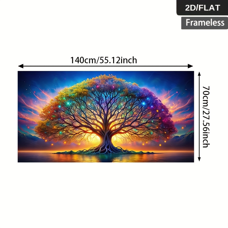 TEMU 1pc Large Modern Abstract Tree Of Life Canvas Wall Art - 27.56"x55.12" Frameless Vibrant Multicolor Painting With & Foliage, Flat Panel For