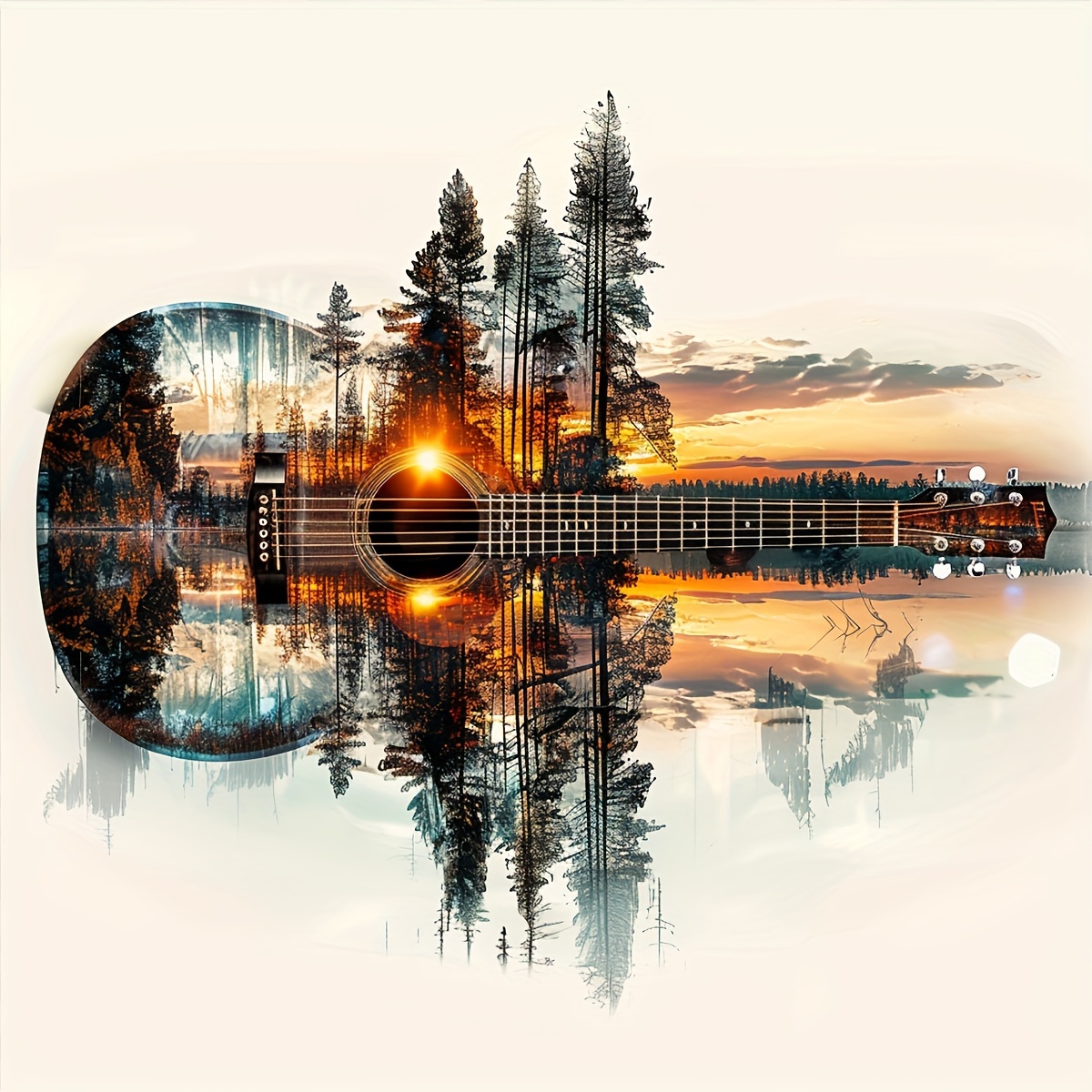 

5d Diy Diamond Painting Kit - Round Acrylic Sunset Guitar & Scenery - Art Set For Home Décor, Craft Mosaic Gift For - 40x40cm (15.7"x15.7")