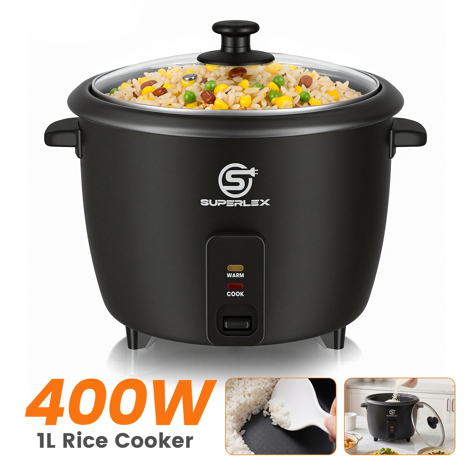 Superlex Electric Rice Cooker 1l - 400w Power With Inner Pot For , Compact Rice Cooker With Function, Includes Measuring Cup, Perfect For Singles, Couples & Small Kitchens